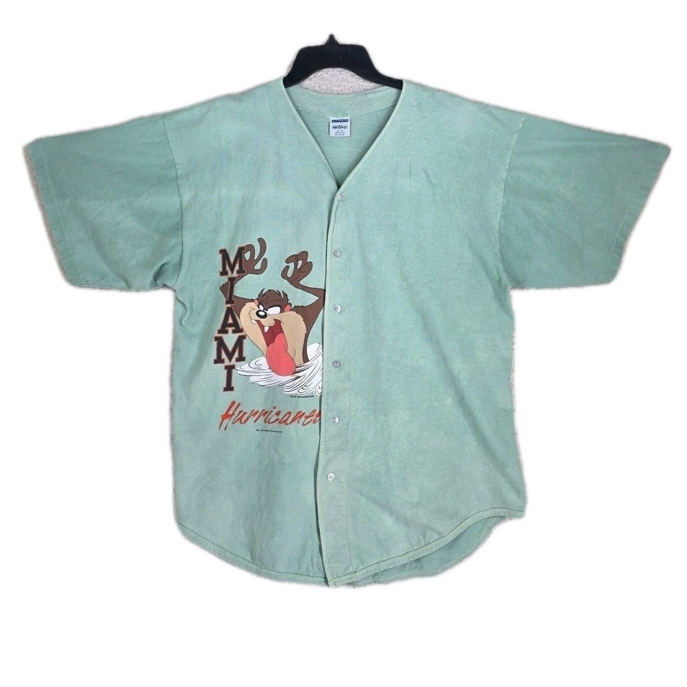 Vtg 90s Miami Hurricanes Tasmanian Devil Jersey Shirt Mens XL Green Looney Tunes